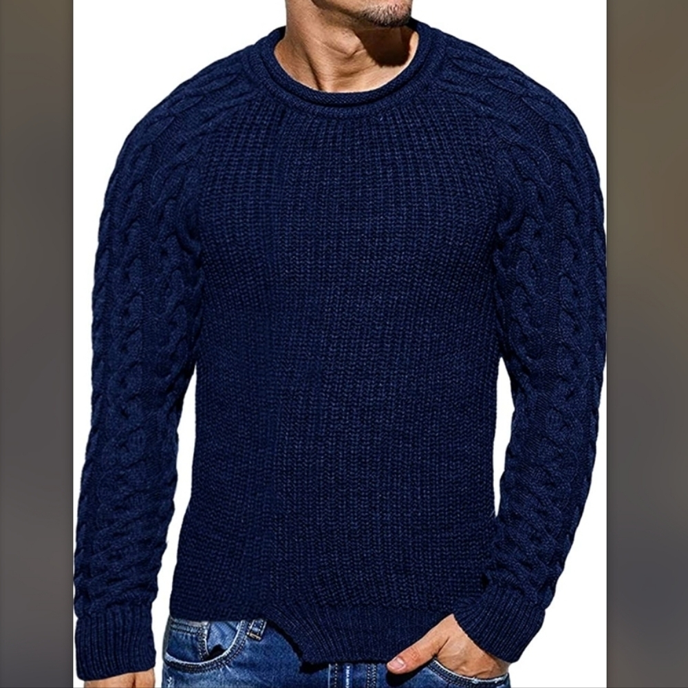 New Mens Pullover Sweater Winter Ribbed Knitted - Picture 1 of 1